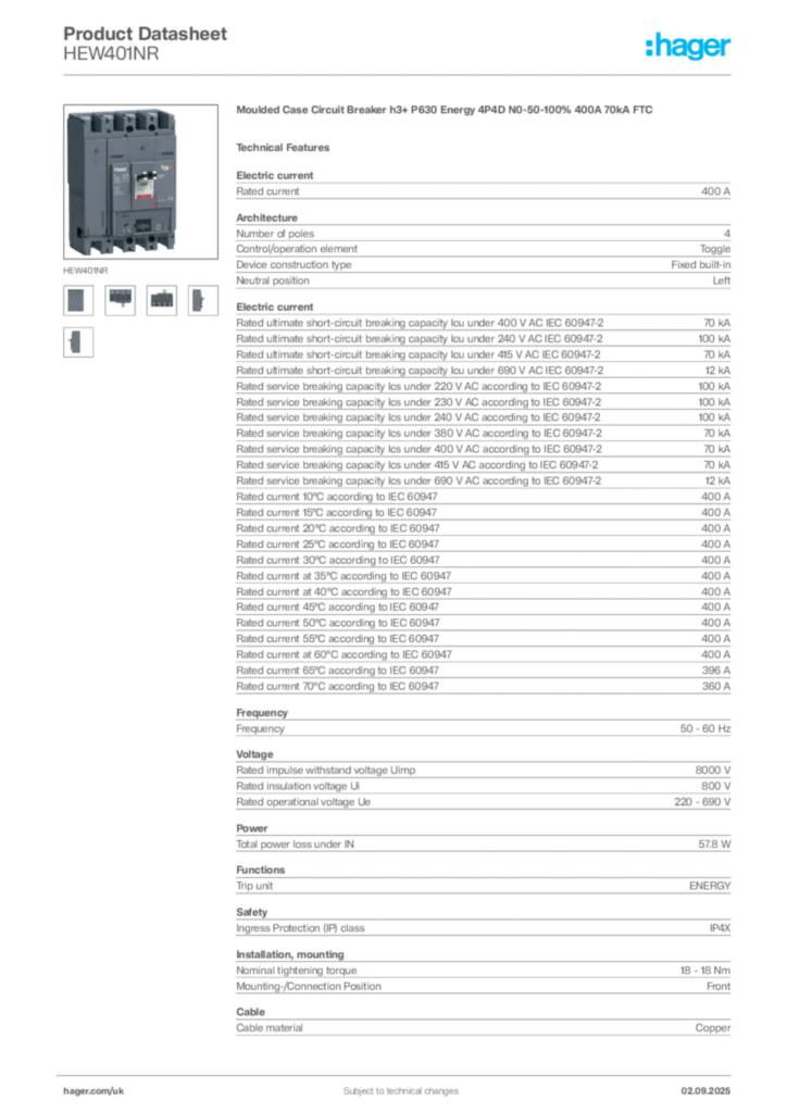 Image Hager Product data sheet HEW401NR  | Hager
