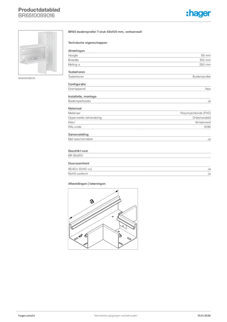 Afbeelding Hager Productdatablad BR6510089016 | Hager Nederland