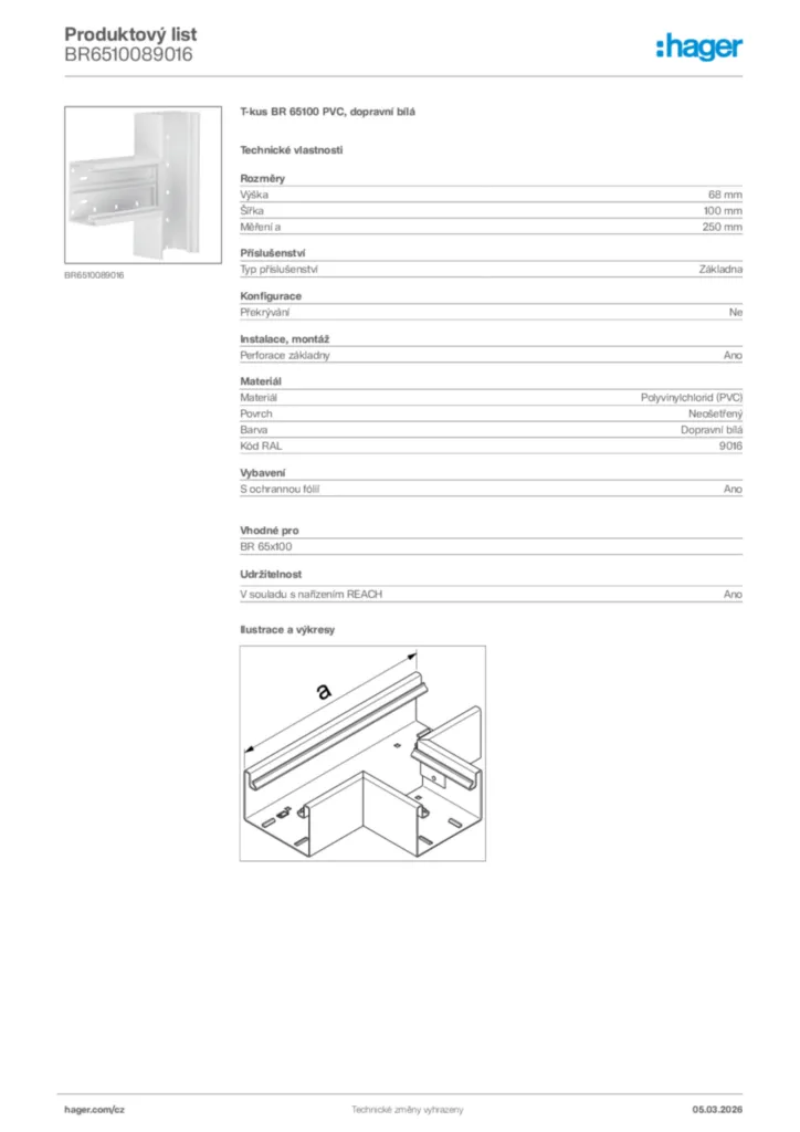 Obrázek Hager Product data sheet BR6510089016 | Hager