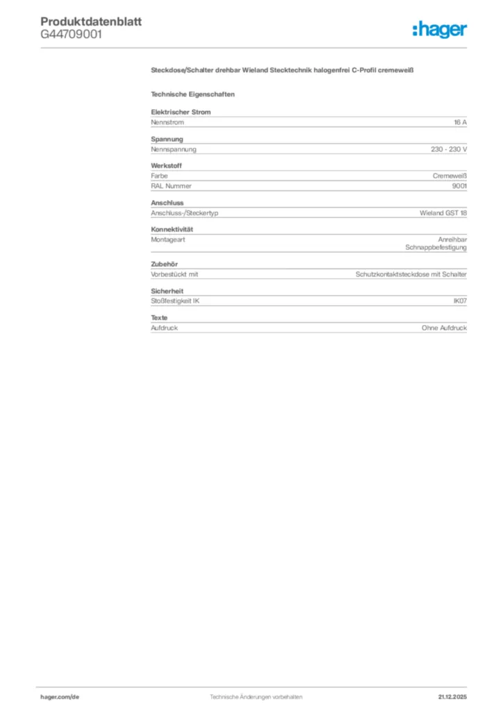 Bild Hager Produktdatenblatt G44709001 | Hager Deutschland