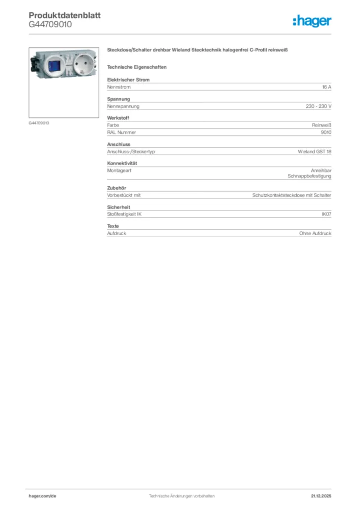 Bild Hager Produktdatenblatt G44709010 | Hager Deutschland