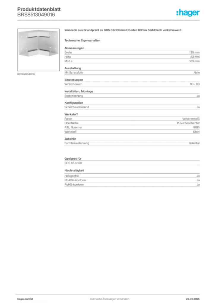 Bild Hager Produktdatenblatt BRS8513049016 | Hager Deutschland