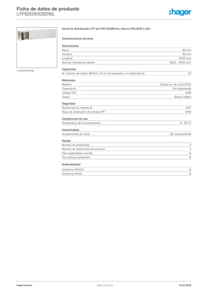 Imagen Hager Ficha de datos de producto LFF6009009016L | Hager España