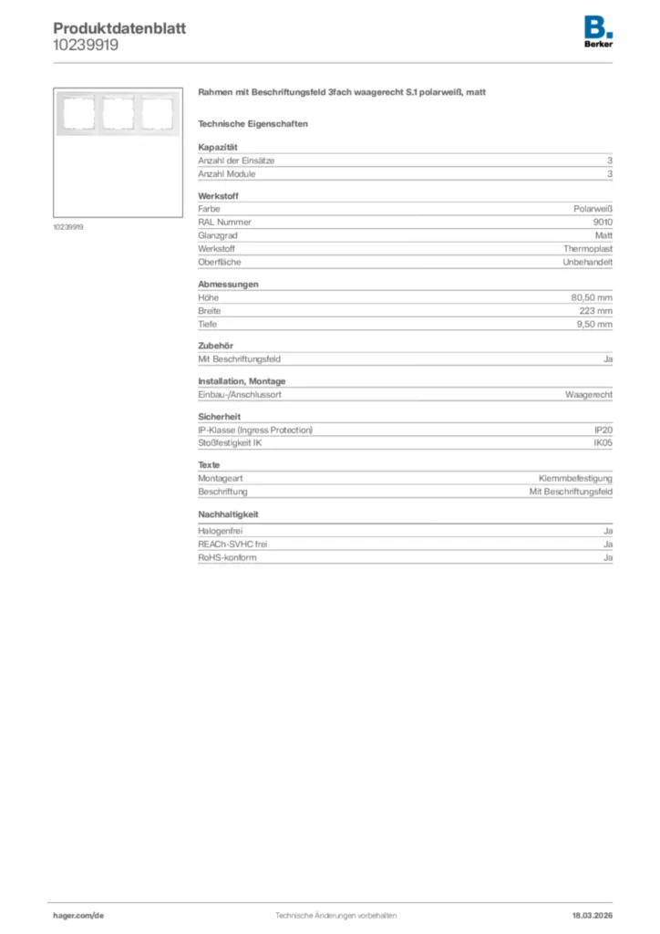 Bild Berker Produktdatenblatt 10239919 | Hager Deutschland