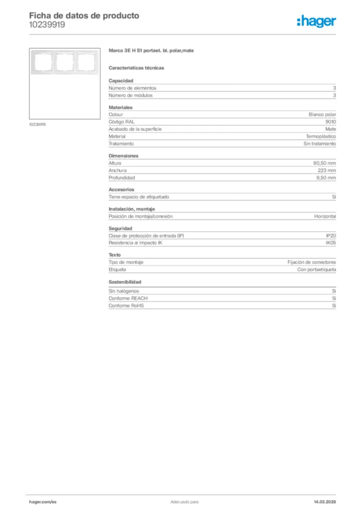 Imagen Hager Ficha de datos de producto 10239919 | Hager España
