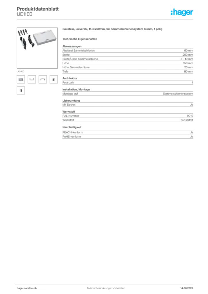 Bild Hager Produktdatenblatt UE11E0 | Hager Schweiz