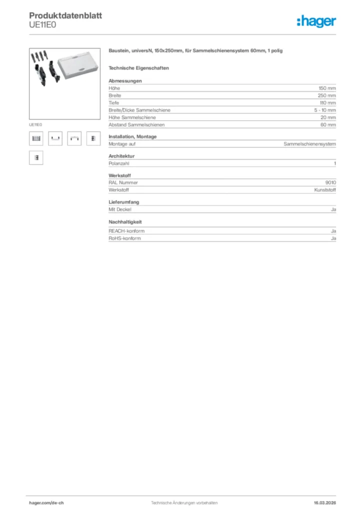 Bild Hager Produktdatenblatt UE11E0 | Hager Schweiz