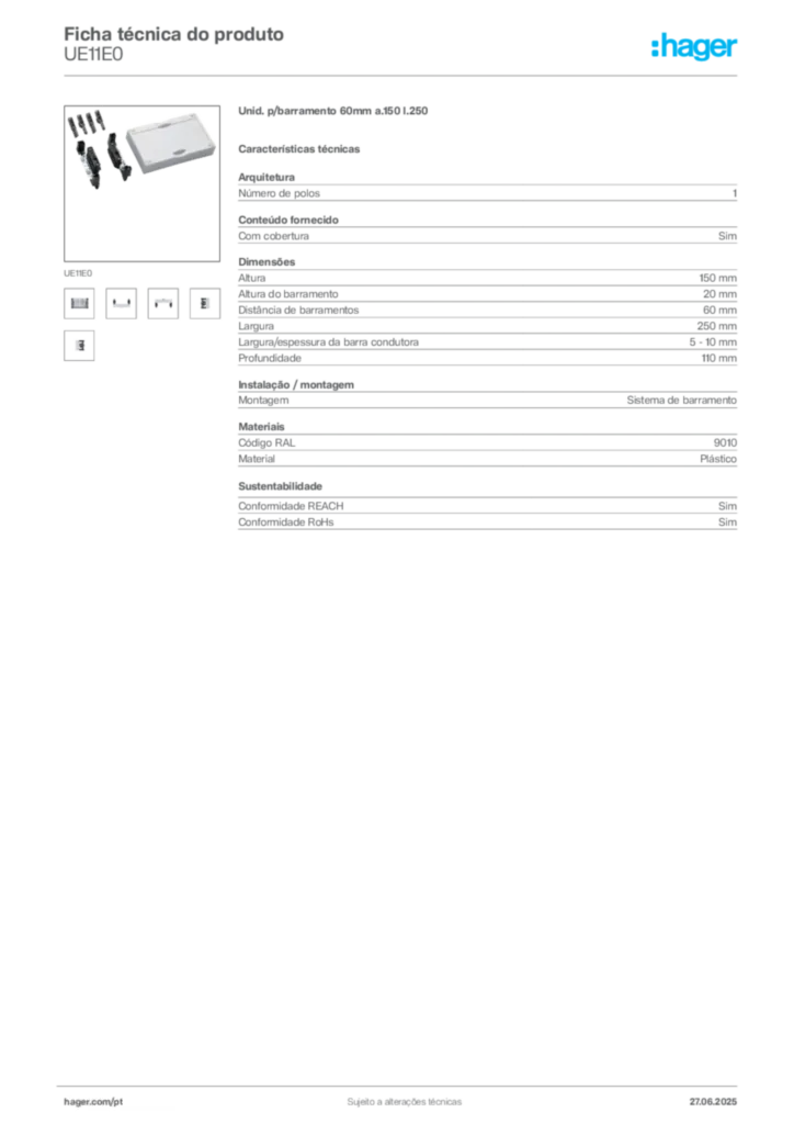 Imagem Hager Ficha técnica do produto UE11E0 | Hager Portugal
