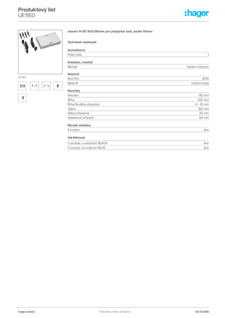 Obrázek Hager Produktový list UE11E0 | Hager