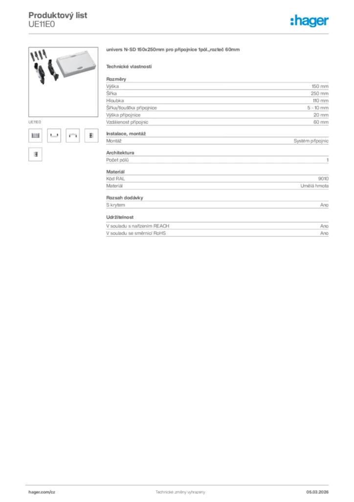 Obrázek Hager Product data sheet UE11E0 | Hager