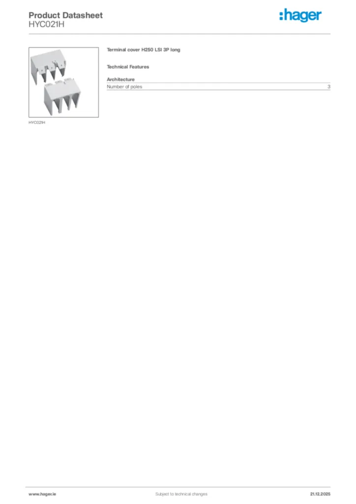 Image Hager Product data sheet HYC021H  | Hager