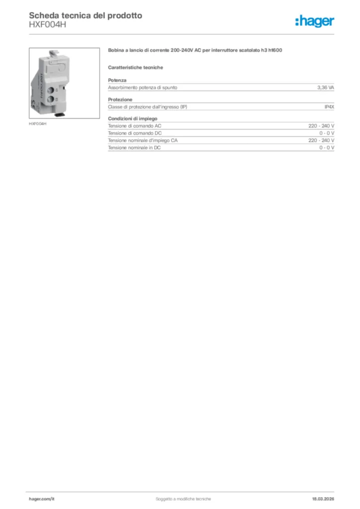 Immagine Hager Scheda tecnica del prodotto HXF004H | Hager Italia