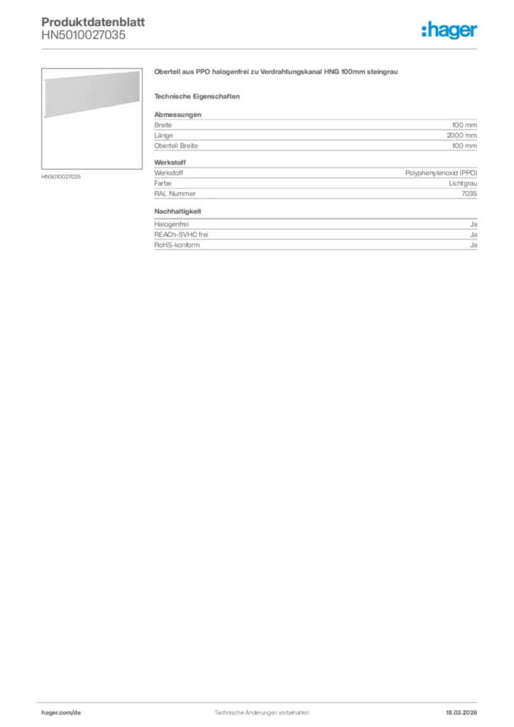 Bild Hager Produktdatenblatt HN5010027035 | Hager Deutschland