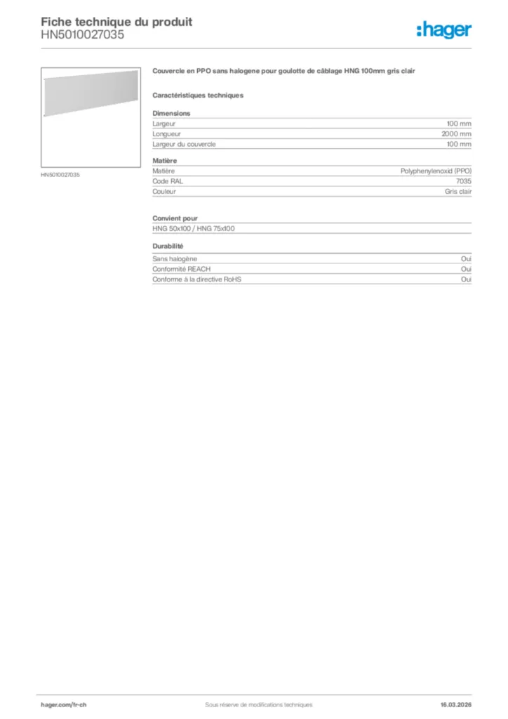 Image Hager Fiche technique du produit HN5010027035 | Hager Suisse
