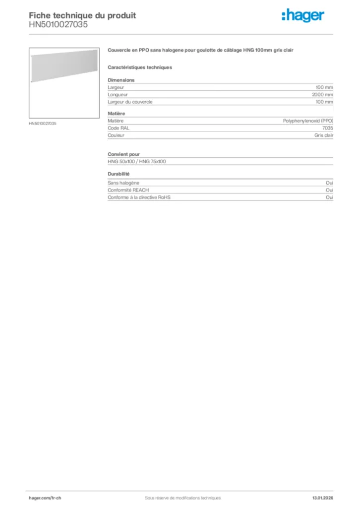 Image Hager Fiche technique du produit HN5010027035 | Hager Suisse