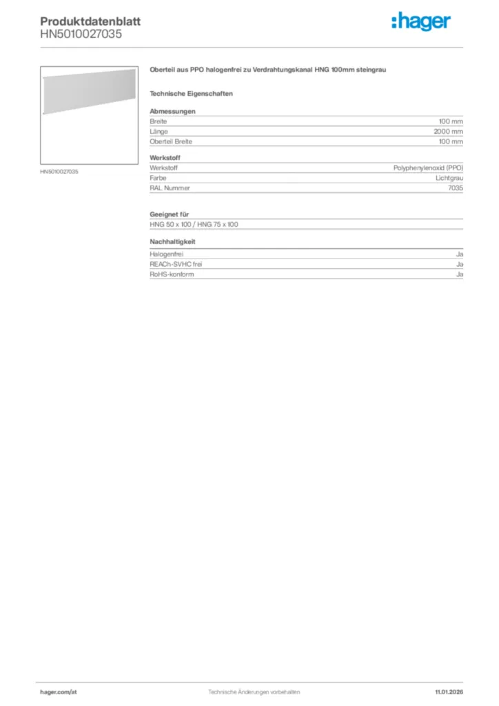 Bild Hager Produktdatenblatt HN5010027035 | Hager Deutschland