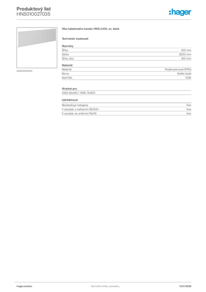 Obrázek Hager Product data sheet HN5010027035 | Hager