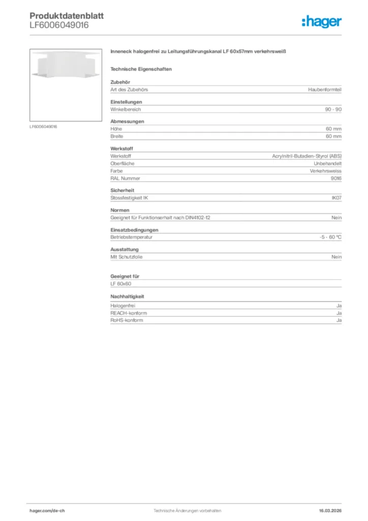 Bild Hager Produktdatenblatt LF6006049016 | Hager Schweiz