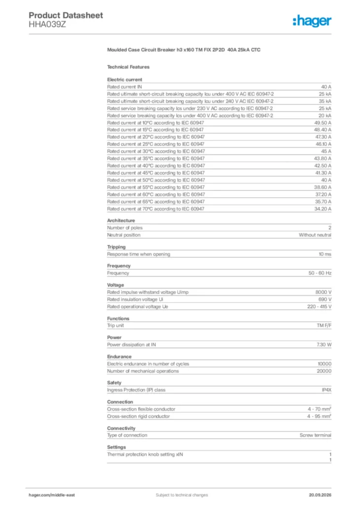 Image Hager Product data sheet HHA039Z  | Hager