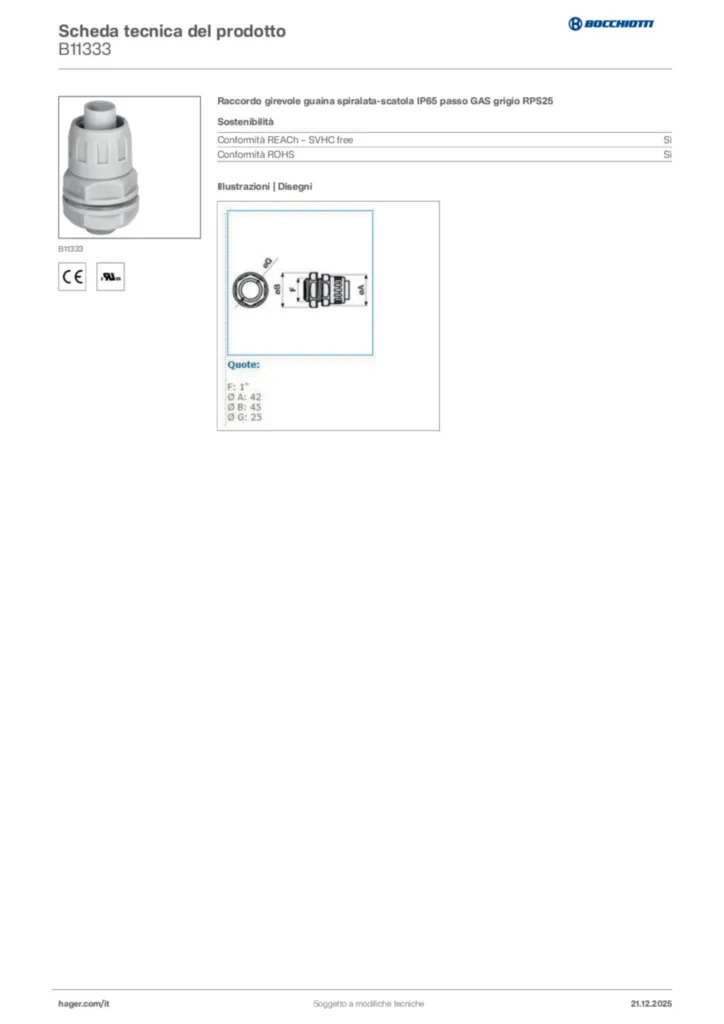 Immagine Bocchiotti Scheda tecnica del prodotto B11333 | Hager Italia