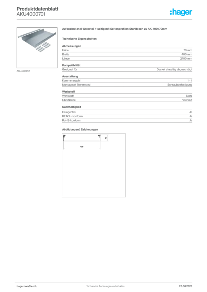 Bild Hager Produktdatenblatt AKU4000701 | Hager Schweiz
