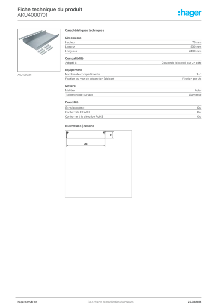 Image Hager Fiche technique du produit AKU4000701 | Hager Suisse