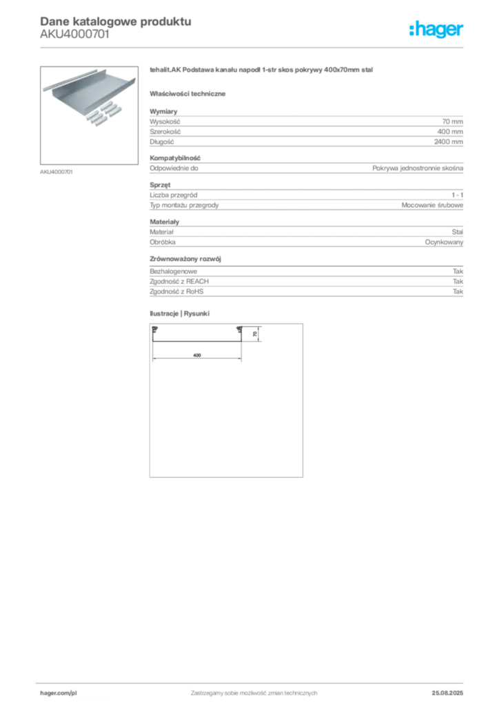 Zdjęcie Hager Dane katalogowe produktu AKU4000701 | Hager Polska