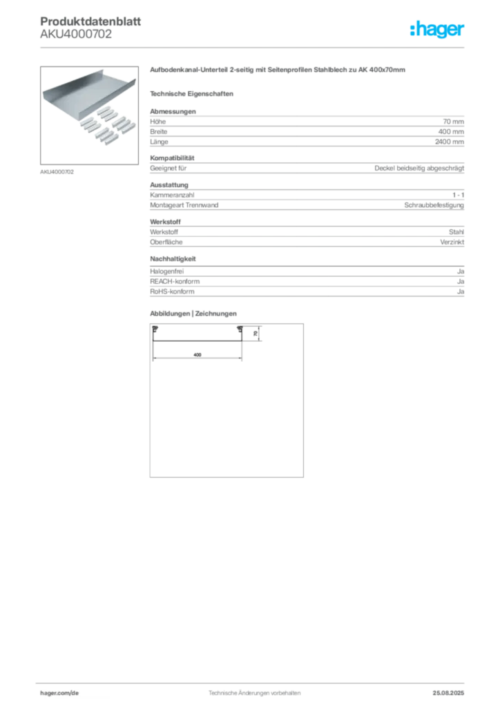 Bild Hager Produktdatenblatt AKU4000702 | Hager Deutschland