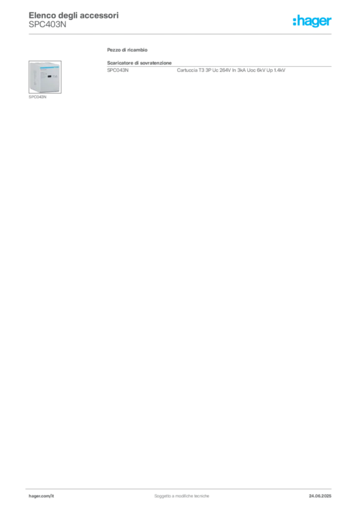 Immagine Hager Scheda tecnica del prodotto SPC403N | Hager Italia