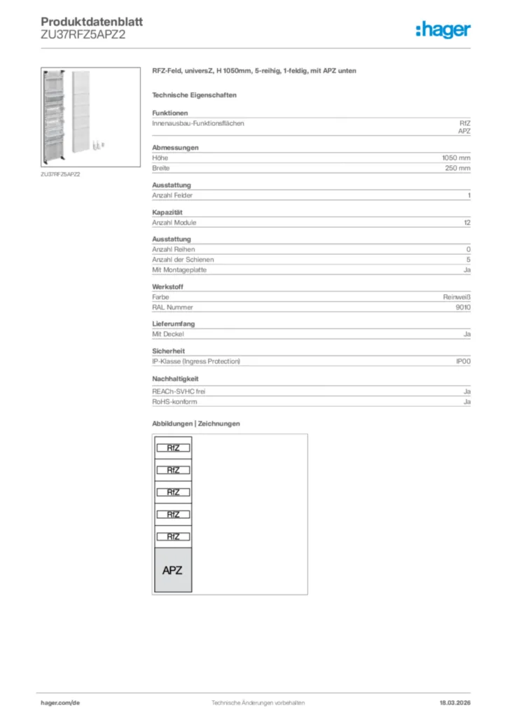 Bild Hager Produktdatenblatt ZU37RFZ5APZ2 | Hager Deutschland