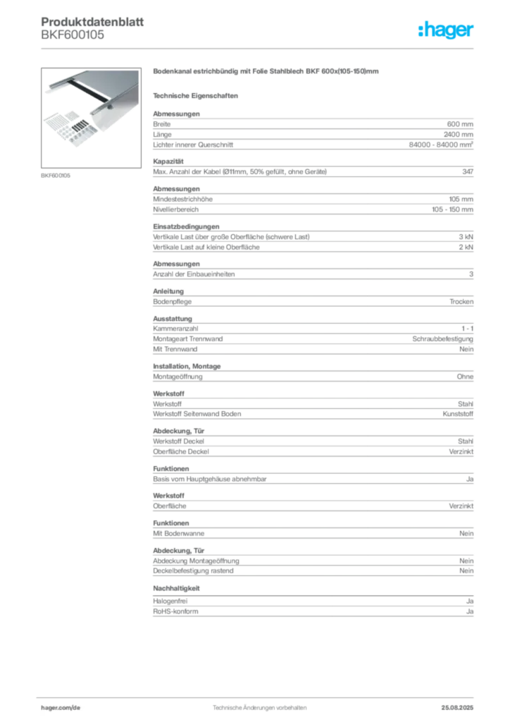 Bild Hager Produktdatenblatt BKF600105 | Hager Deutschland