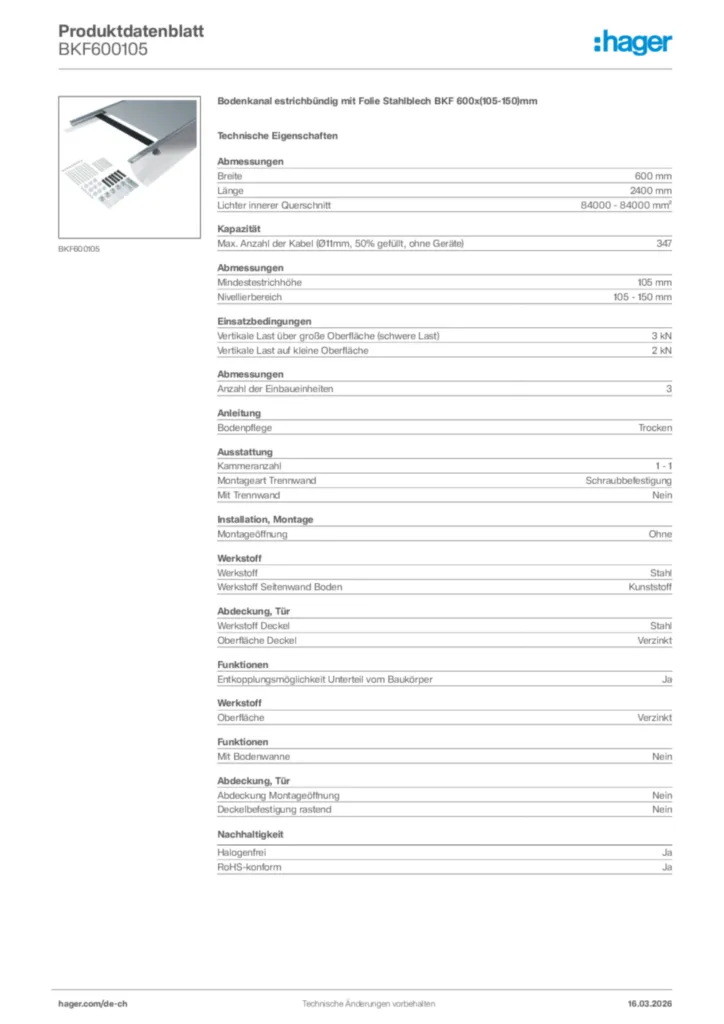 Bild Hager Produktdatenblatt BKF600105 | Hager Schweiz