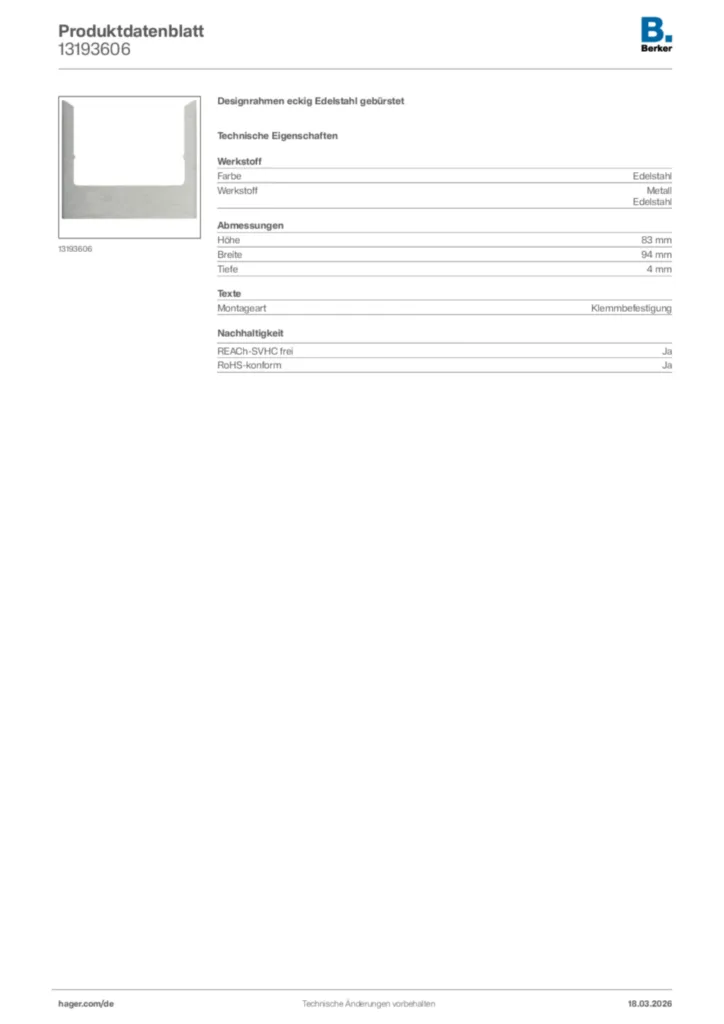 Bild Berker Produktdatenblatt 13193606 | Hager Deutschland