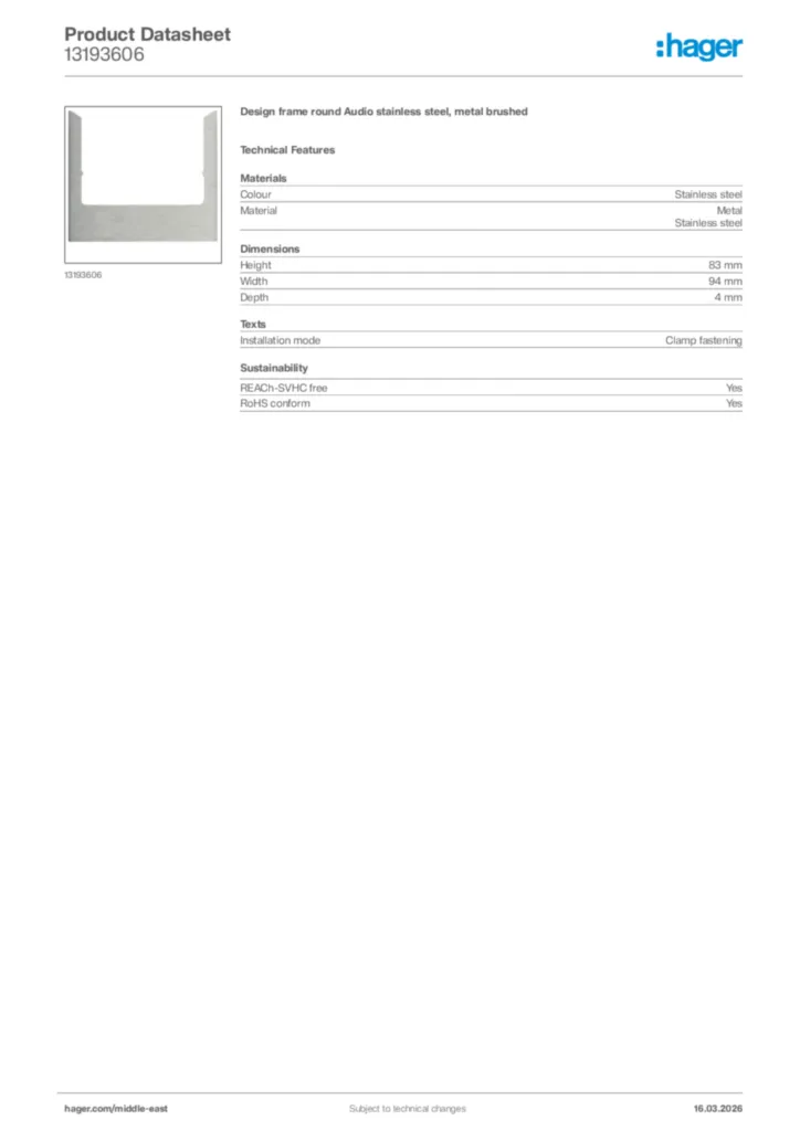 Image Hager Product data sheet 13193606  | Hager