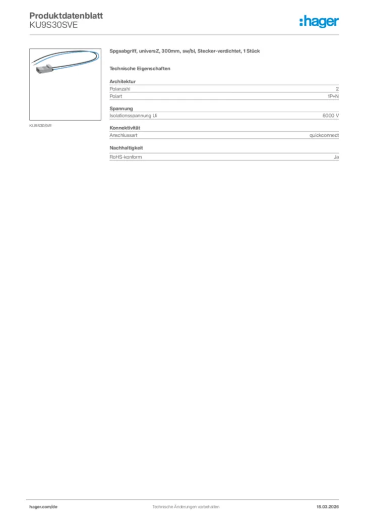 Bild Hager Produktdatenblatt KU9S30SVE | Hager Deutschland