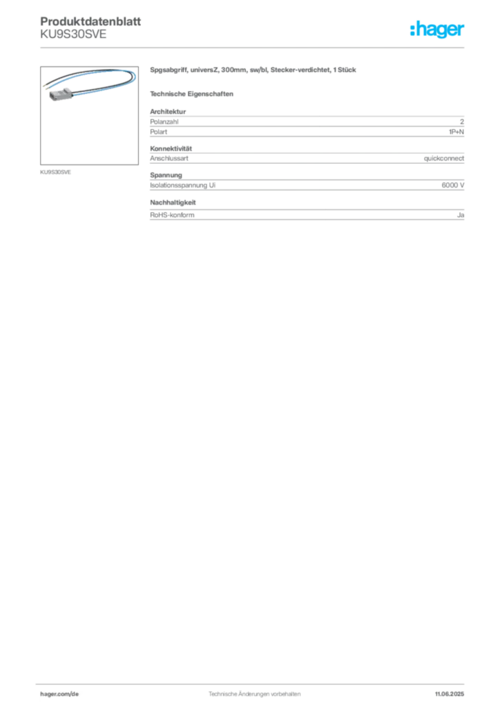 Bild Hager Produktdatenblatt KU9S30SVE | Hager Deutschland
