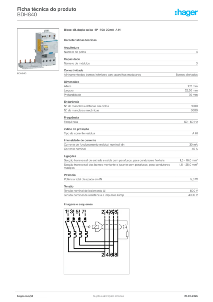 Imagem Hager Ficha técnica do produto BDH840 | Hager Portugal