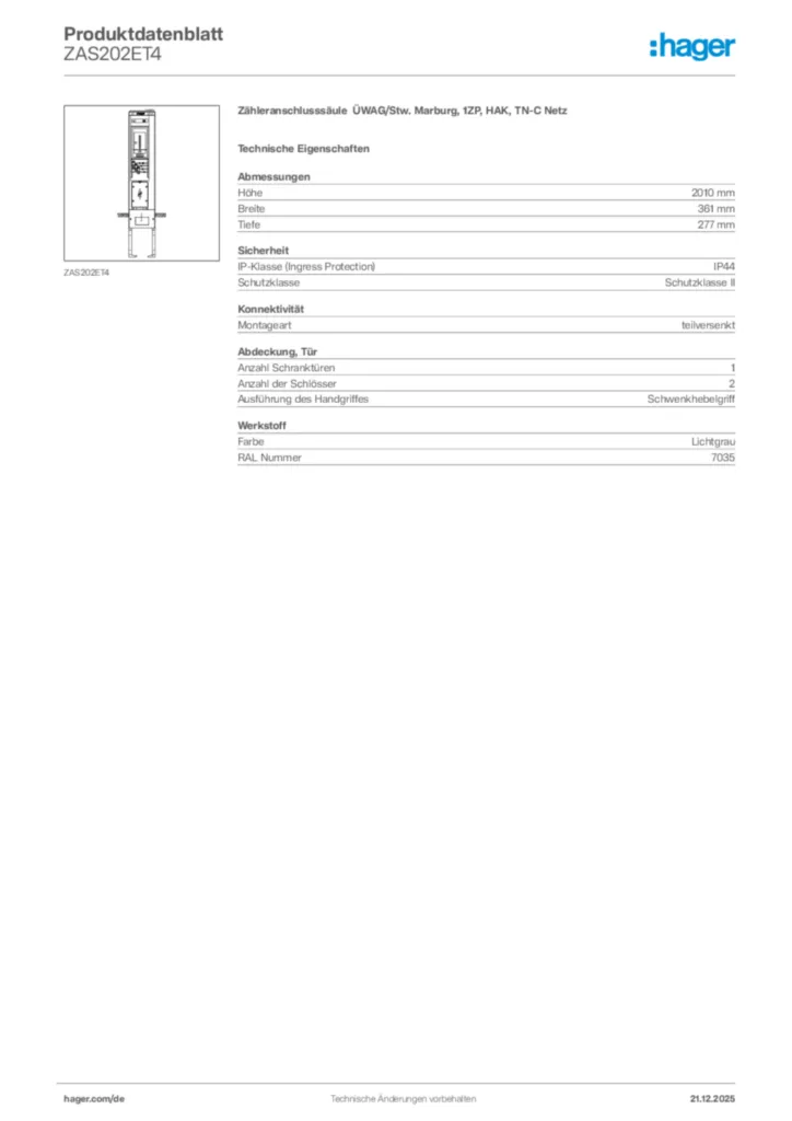 Bild Hager Produktdatenblatt ZAS202ET4 | Hager Deutschland