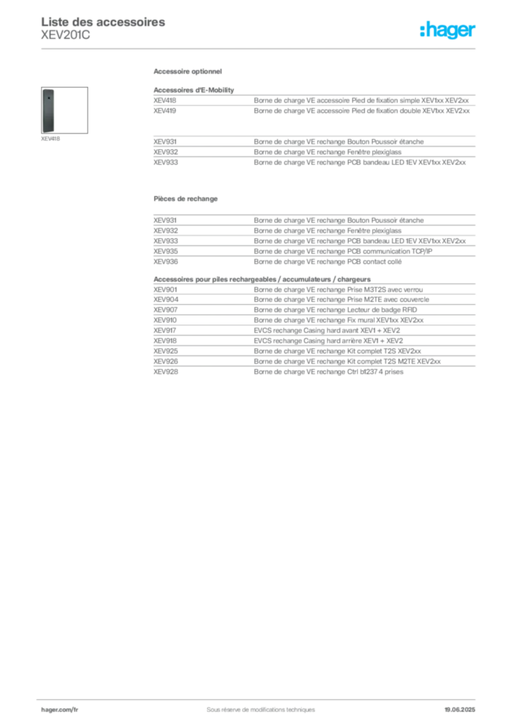 Image Hager Fiche technique du produit XEV201C | Hager France