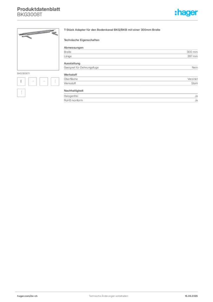 Bild Hager Produktdatenblatt BKG3008T | Hager Schweiz