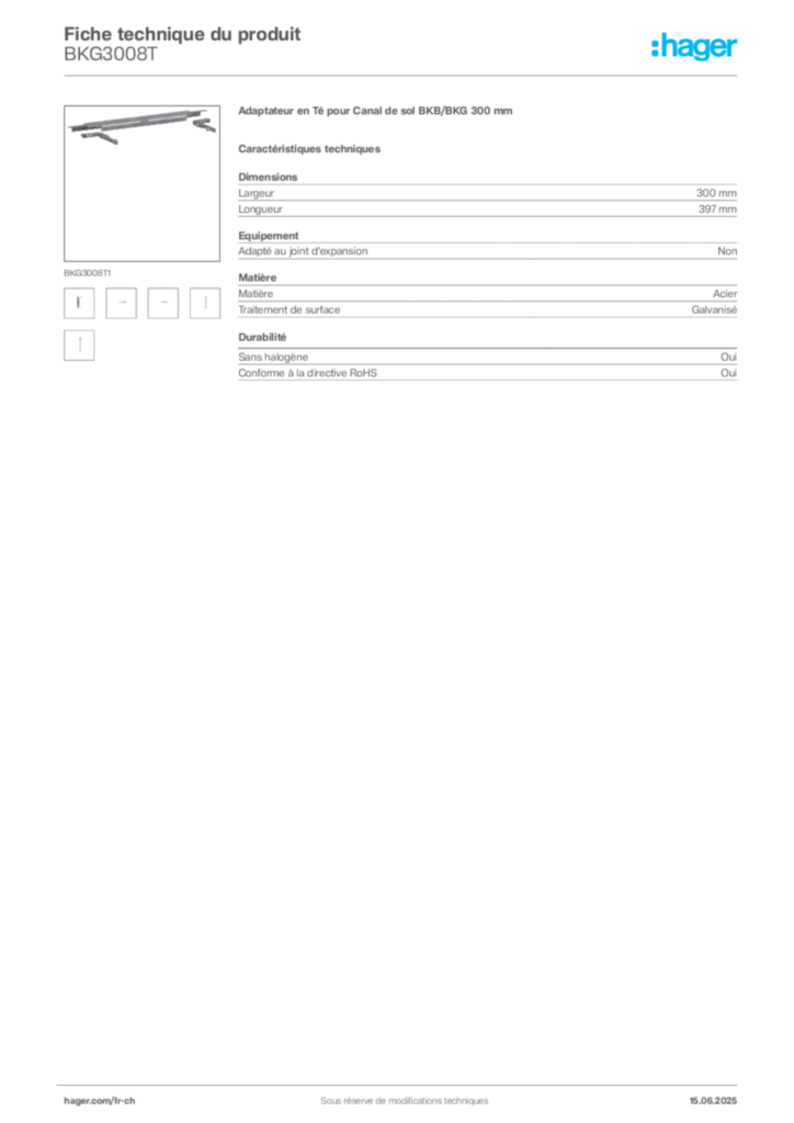 Image Hager Fiche technique du produit BKG3008T | Hager Suisse