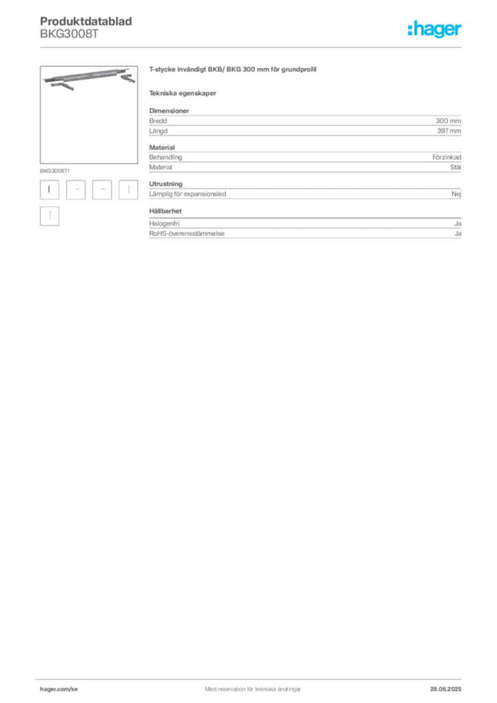 Bild Hager Produktdatablad BKG3008T | Hager Sverige