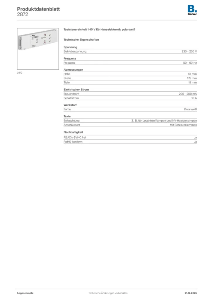 Bild Berker Produktdatenblatt 2872 | Hager Deutschland