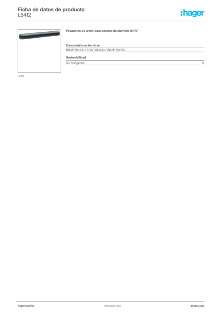 Imagen Hager Ficha de datos de producto L5412 | Hager España