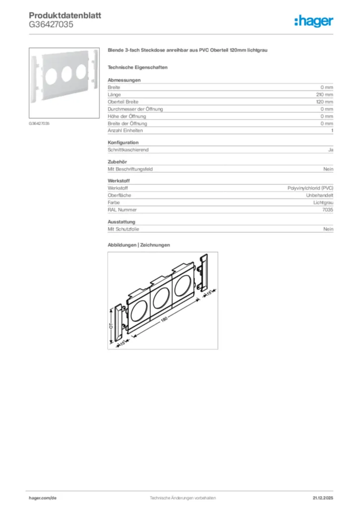 Bild Hager Produktdatenblatt G36427035 | Hager Deutschland