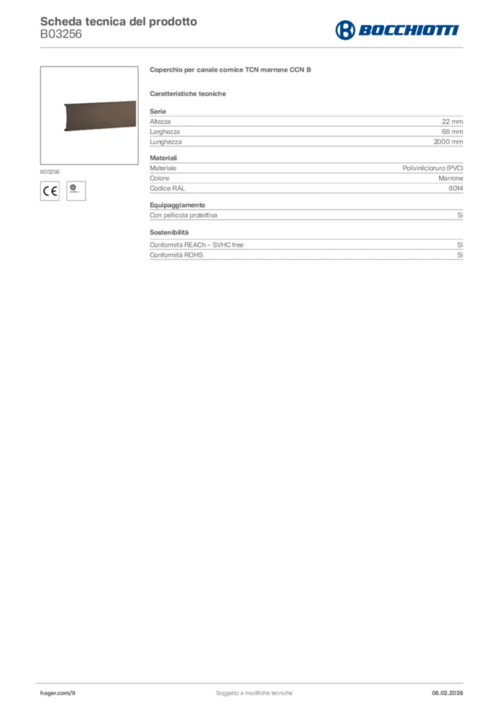 Immagine Bocchiotti Scheda tecnica del prodotto B03256 | Hager Italia