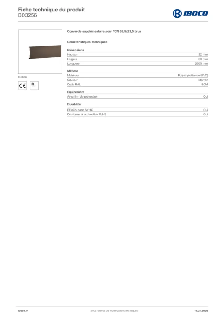 Image Iboco Fiche technique du produit B03256 | Hager France