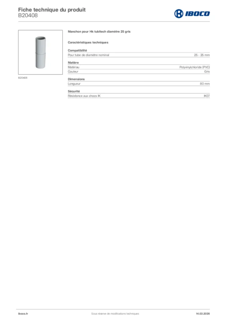 Image Iboco Fiche technique du produit B20408 | Hager France