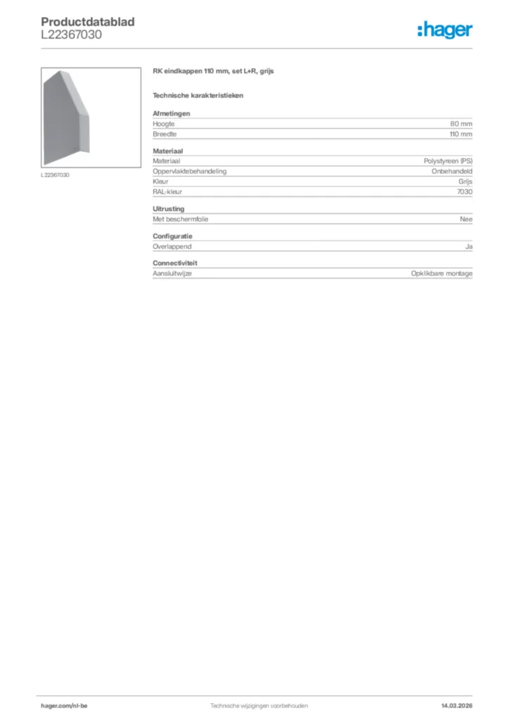 Afbeelding Hager Productdatablad L22367030 | Hager Belgium