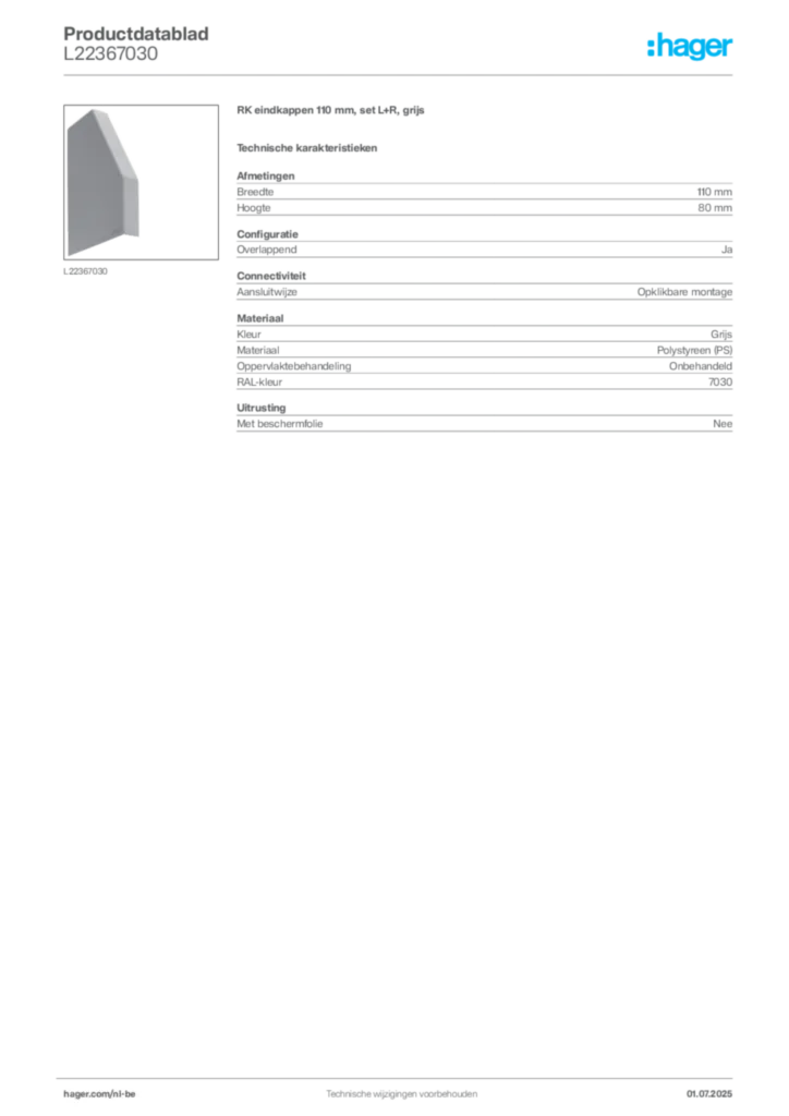 Afbeelding Hager Productdatablad L22367030 | Hager Belgium